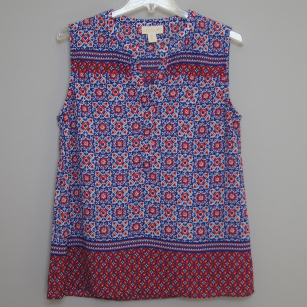 Lucy & Laurel Blue White and Red Tank Top Medium